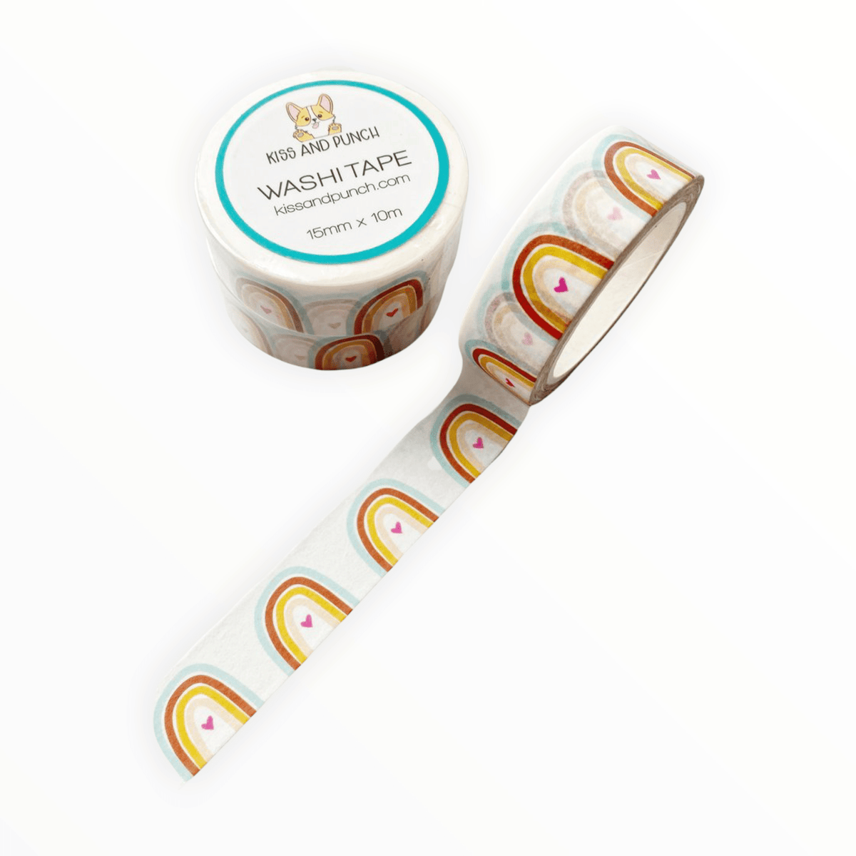 Rainbow Washi Tape by Kiss and Punch, handdrawn rainbows, 15mm x 10m, available in Modern Colors and Skin Tone Colors