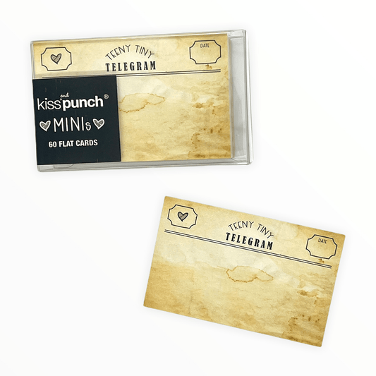 eeny Tiny Telegram mini notecard set of 60 by Kiss and Punch, telegram theme, packaged in sealed clear box, 2.125 x 3.375 inches