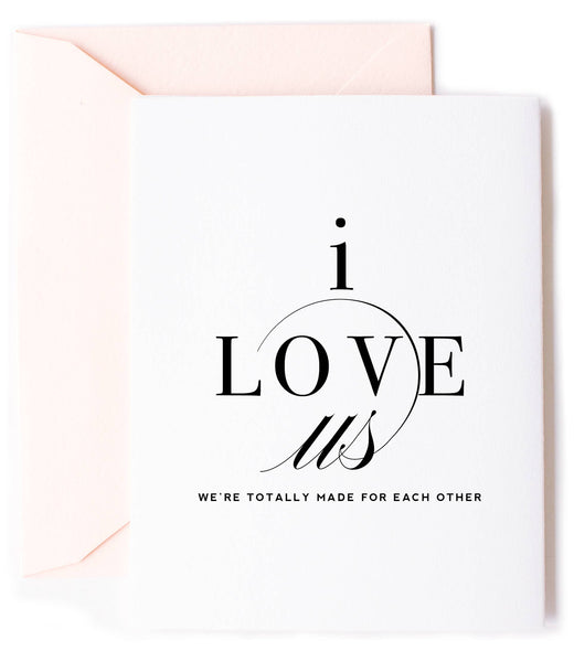 I Love Us love card by Kitty Meow Boutique, blank interior, blush envelope, 4.25 x 5.5 inches