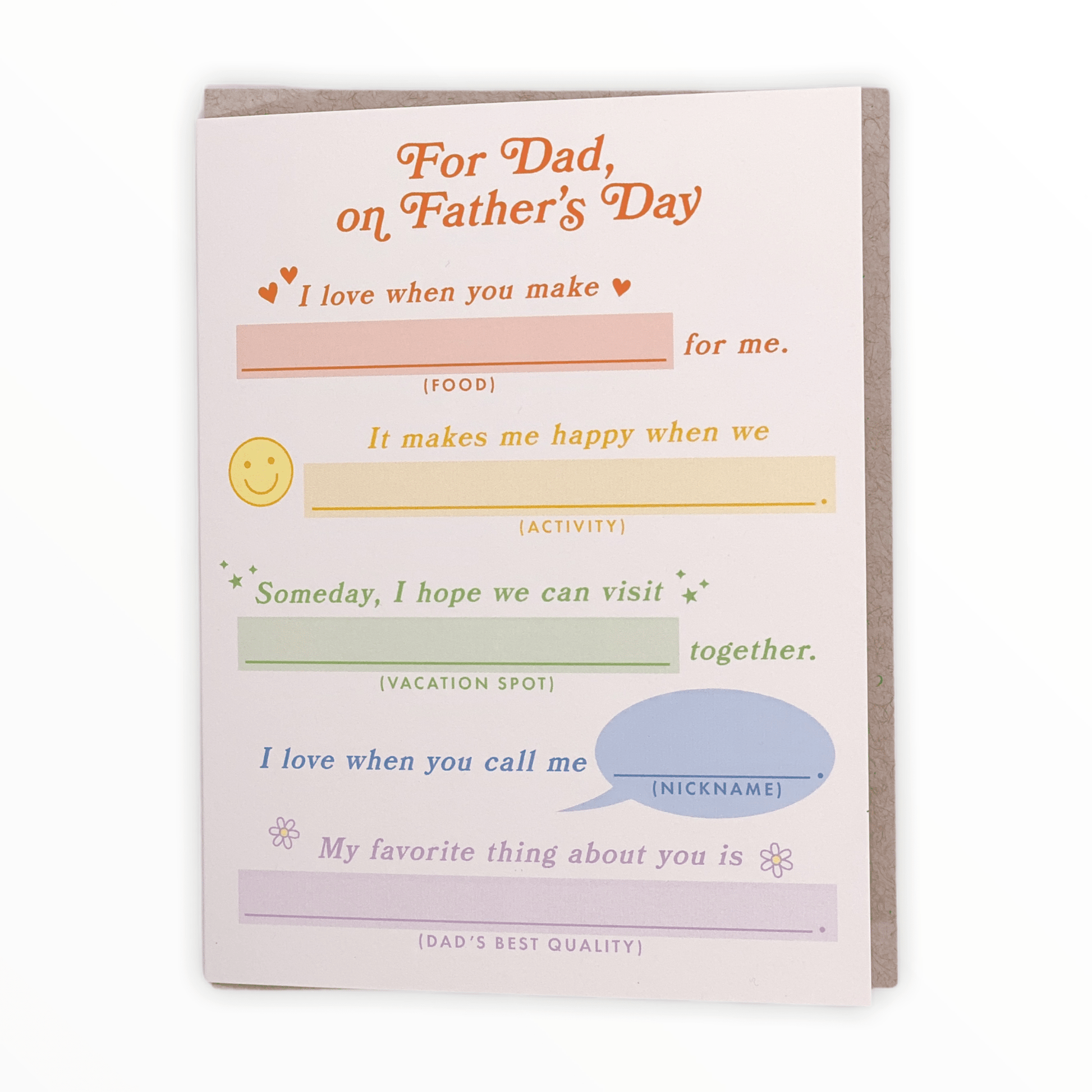Dad Mad Libs Father's Day card by Knot & Bow, fill-in-the-blank, recycled kraft envelope, 4.25 x 5.5 inches