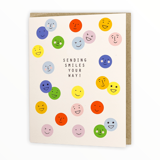 Sending Smiles Your Way greeting card by Knot & Bow, blank interior, recycled kraft envelope, 4.25 x 5.5 inches