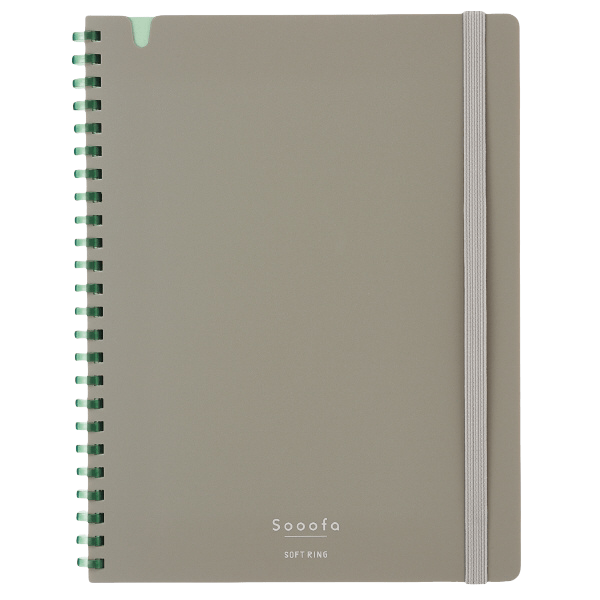 Kokuyo Soft Ring Notebook Sooofa A5 by Kokuyo, gray cover soft silicone rings, 80 sheets 4mm grid, 6.5 x 8.25 inches, made in Japan