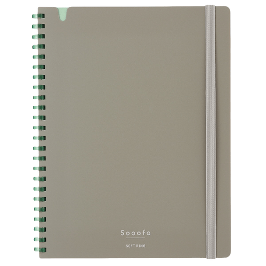 Kokuyo Soft Ring Notebook Sooofa A5 by Kokuyo, gray cover soft silicone rings, 80 sheets 4mm grid, 6.5 x 8.25 inches, made in Japan