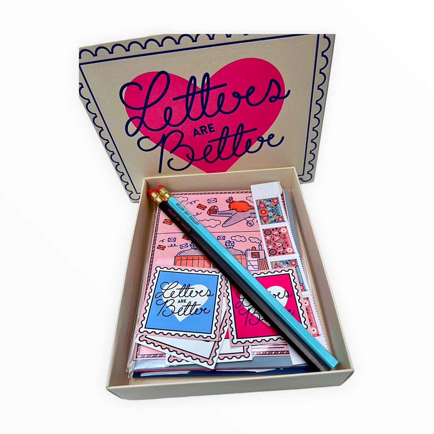 Letters Are Better Writing Kit contents detail by M.C. Pressure, greeting cards and pencils