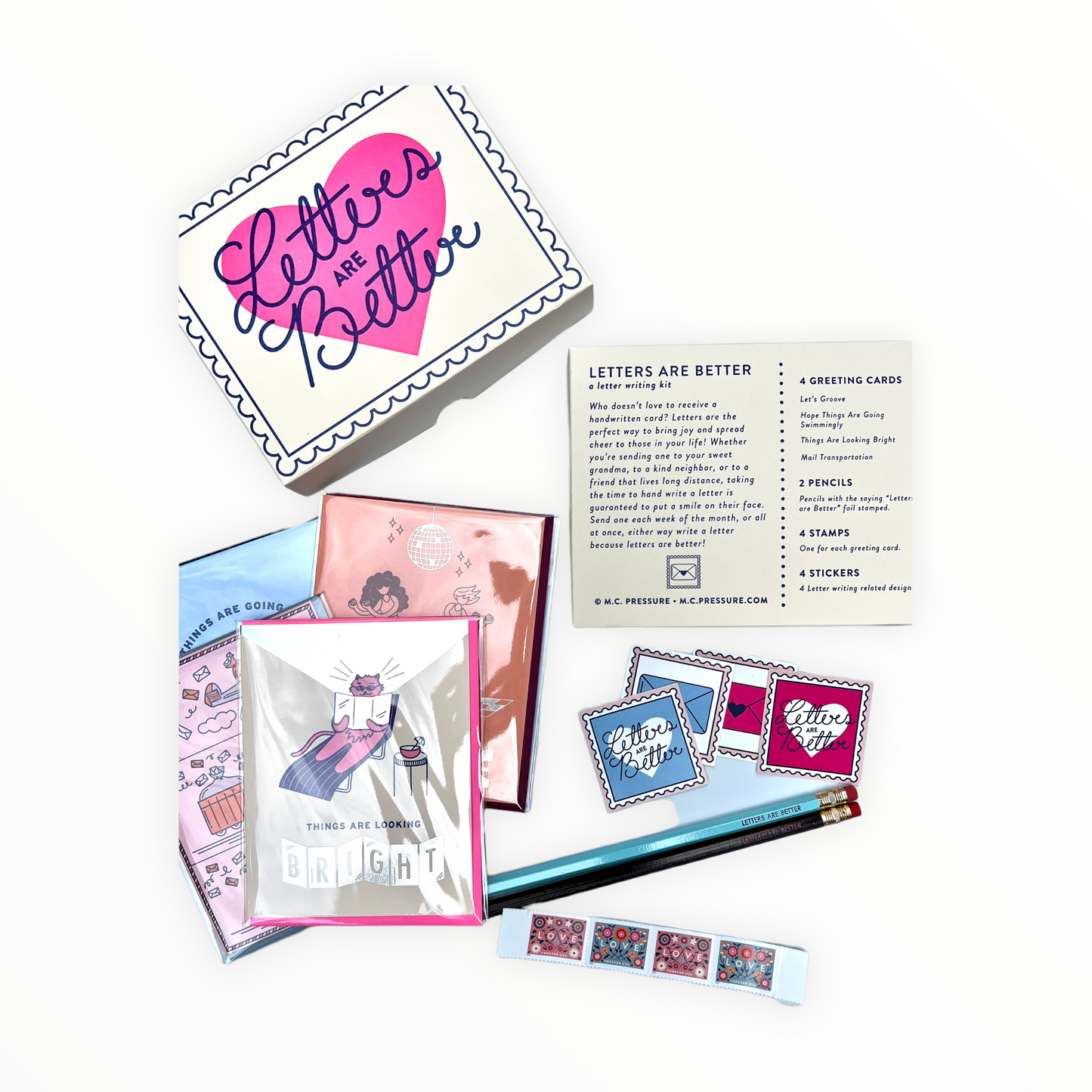 Letters Are Better Writing Kit by M.C. Pressure, greeting cards detail