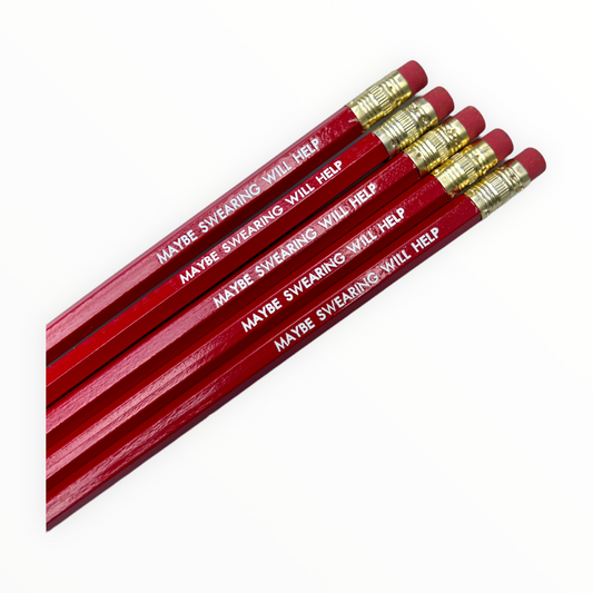 Maybe Swearing Will Help pencil set of 5 by M.C. Pressure, unsharpened no. 2 pencils