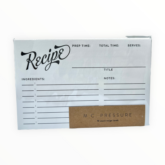 Recipe Cards letterpress pack of 13 by M.C. Pressure, black on off-white, two-sided, 4 x 6 inches