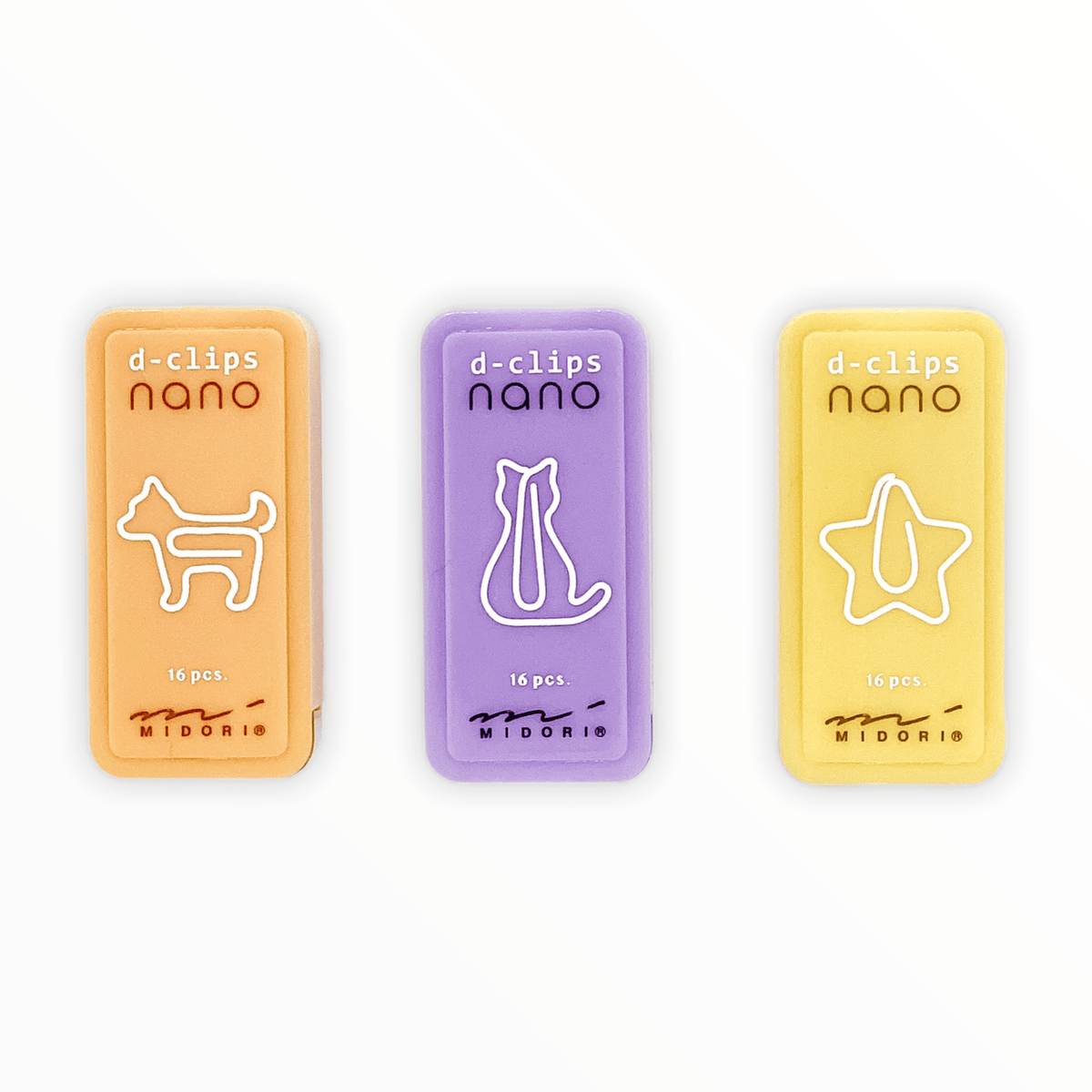 D-Clips Nano Paperclips by Midori, dog cat and star shapes, 16 clips in sliding mint-style cases, 5 x 5 x 1 cm