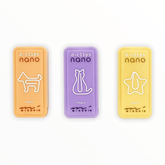 D-Clips Nano Paperclips by Midori, dog cat and star shapes, 16 clips in sliding mint-style cases, 5 x 5 x 1 cm
