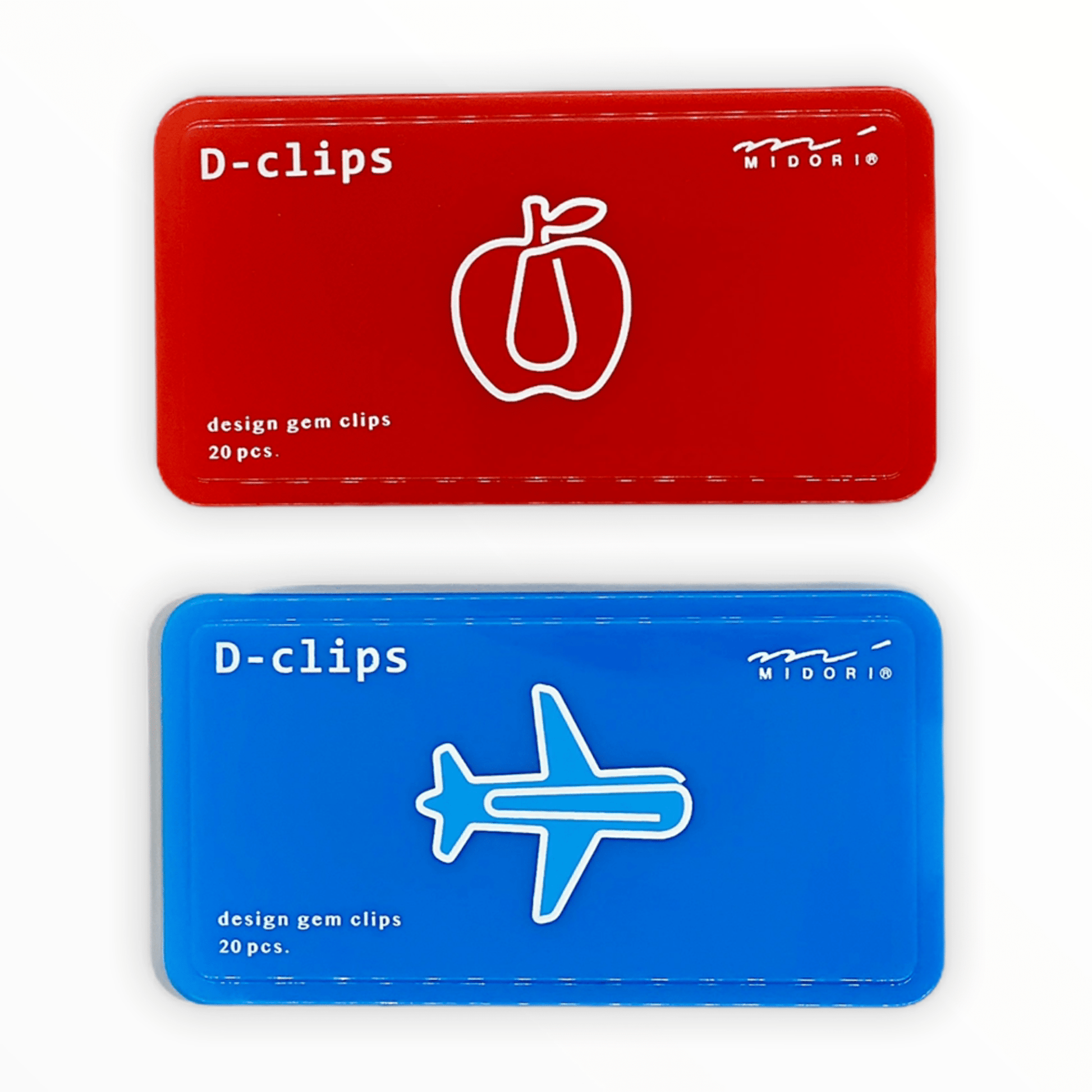 D-Clips Paperclips by Midori, apple and airplane shapes, 20 clips in sliding mint-style case, 80 x 45 x 18mm