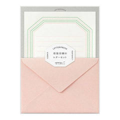 Frame Letter Set Stationery in Pink with Green by Midori, 8 sheets writing paper and 4 envelopes, 8.9 x 6.7 inches