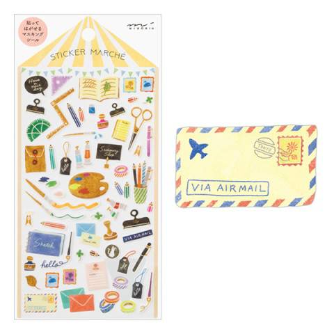 Marché Stationery Stickers by Midori, washi tape material, 60 stickers, stationery-inspired designs for planners cards and gifts