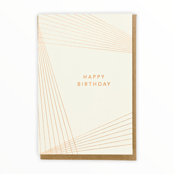 Happy Birthday Copper Lines greeting card by Modern Lore, blank interior, recycled kraft envelope, 4 x 6 inches