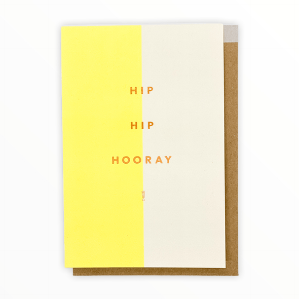 Hip Hip Hooray congratulations card by Modern Lore, copper foil text, blank interior, kraft brown envelope, 4 x 6 inches