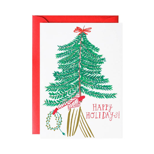 Charlie's Tree holiday card by Mr. Boddington's Studio, blank interior, red envelope, 4.5 x 6.25 inches, illustrated and printed in NYC