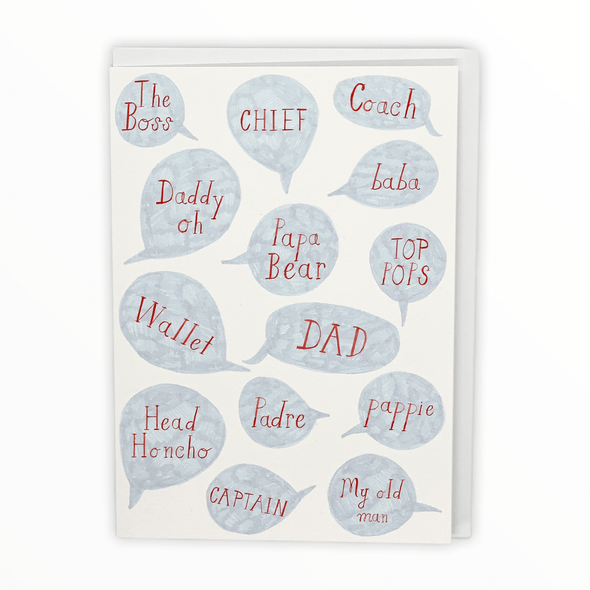 Head Honcho Father's Day card by Mr. Boddington's Studio, all the dad nicknames, blank interior, 4.5 x 6.25 inches