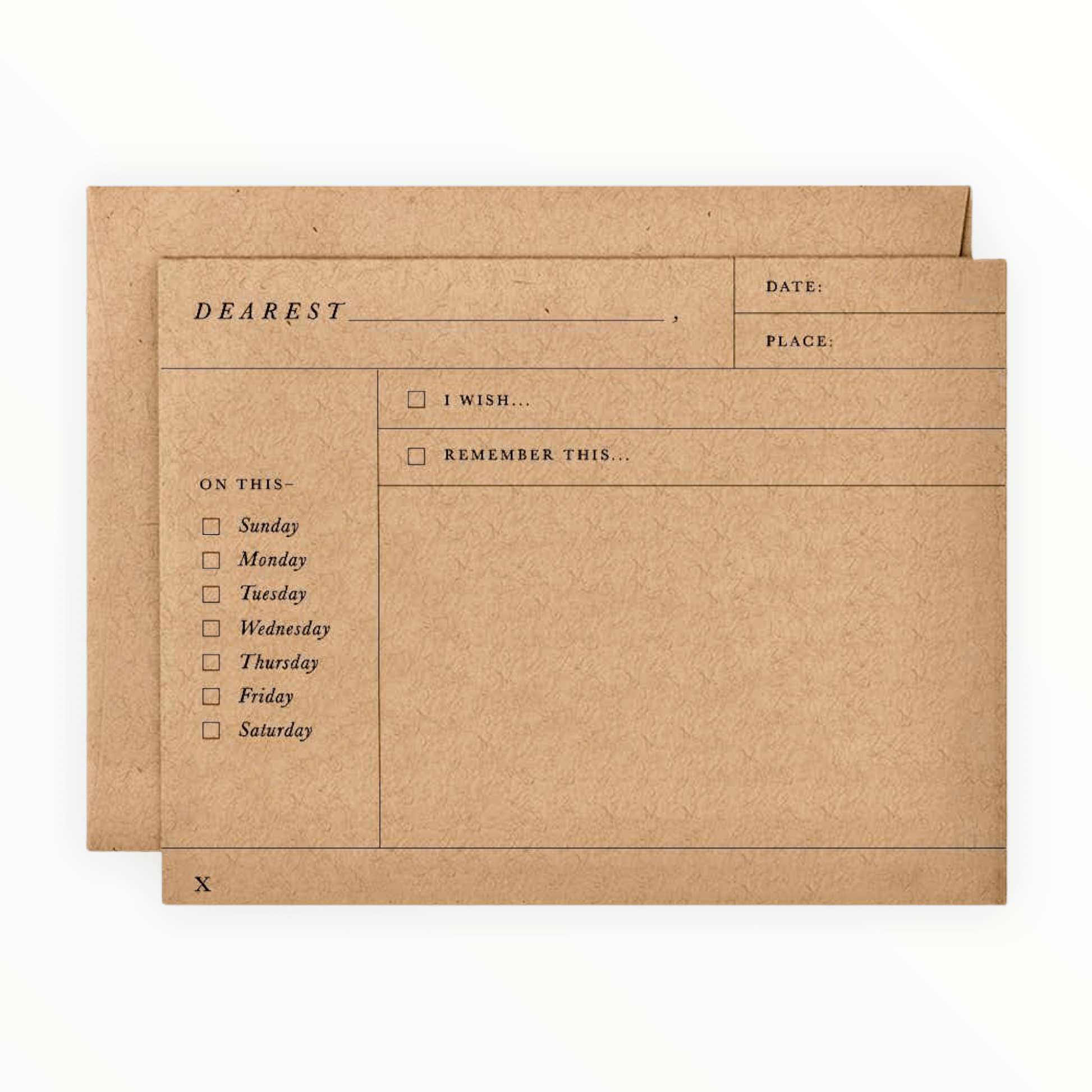Fill In the Blanks card by Of Note Stationers, single flat kraft paper card with matching envelope, 4.25 x 5.5 inches