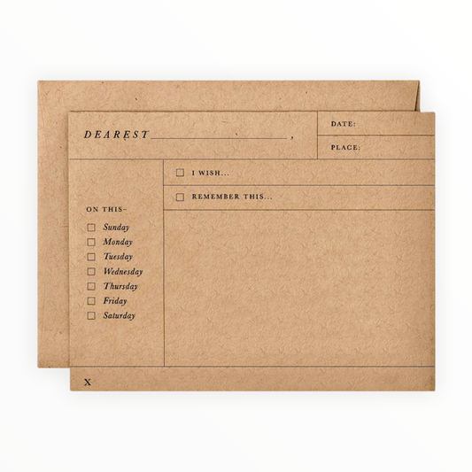 Fill In the Blanks card by Of Note Stationers, single flat kraft paper card with matching envelope, 4.25 x 5.5 inches