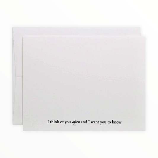 I Think of You Often letterpress card by Of Note Stationers, blank interior, white envelope, 4.25 x 5.5 inches, made in Somerville MA