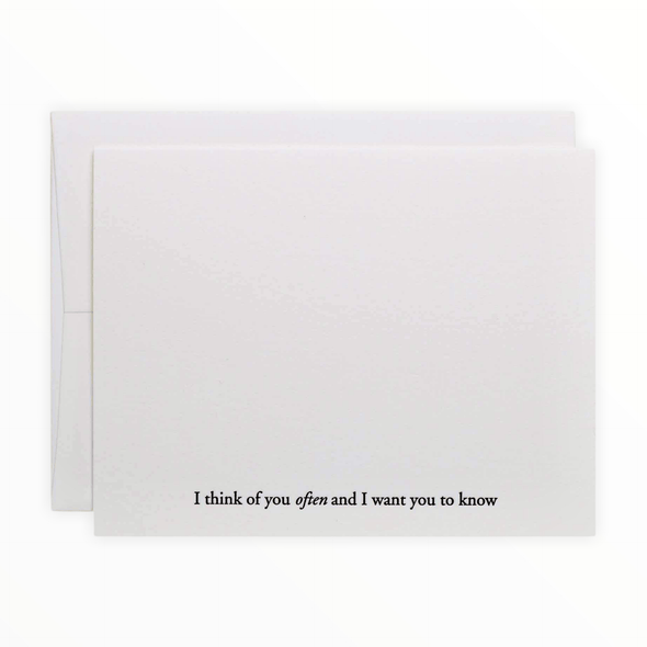 I Think of You Often letterpress card by Of Note Stationers, blank interior, white envelope, 4.25 x 5.5 inches, made in Somerville MA