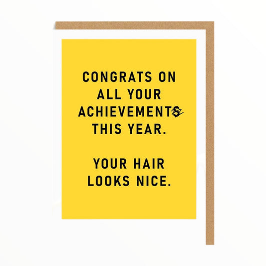 Congrats on All Your Achievement This Year card by Ohh Deer, blank interior, kraft brown envelope, 4.1 x 5.8 inches