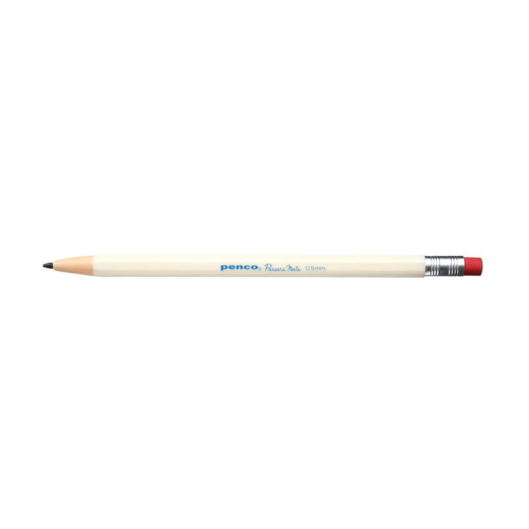 Passers Mate Mechanical Pencil in Ivory by Penco, looks like a regular pencil, refillable 0.5mm leads, with eraser