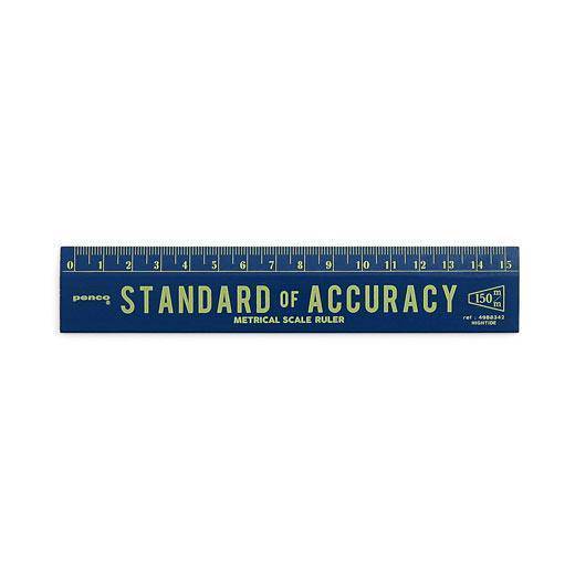 Wooden Metric Ruler in Navy by Penco, standard of accuracy, 6.3 x 1.2 x 0.2 inches