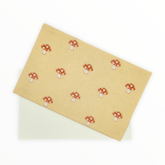 Mushroom Envelopes with Blank Notecards by Poem Press, riso-printed mushroom design, boxed set of 12, notecards 3.25 x 5.25 inches envelopes 3.5 x 5.5 inches