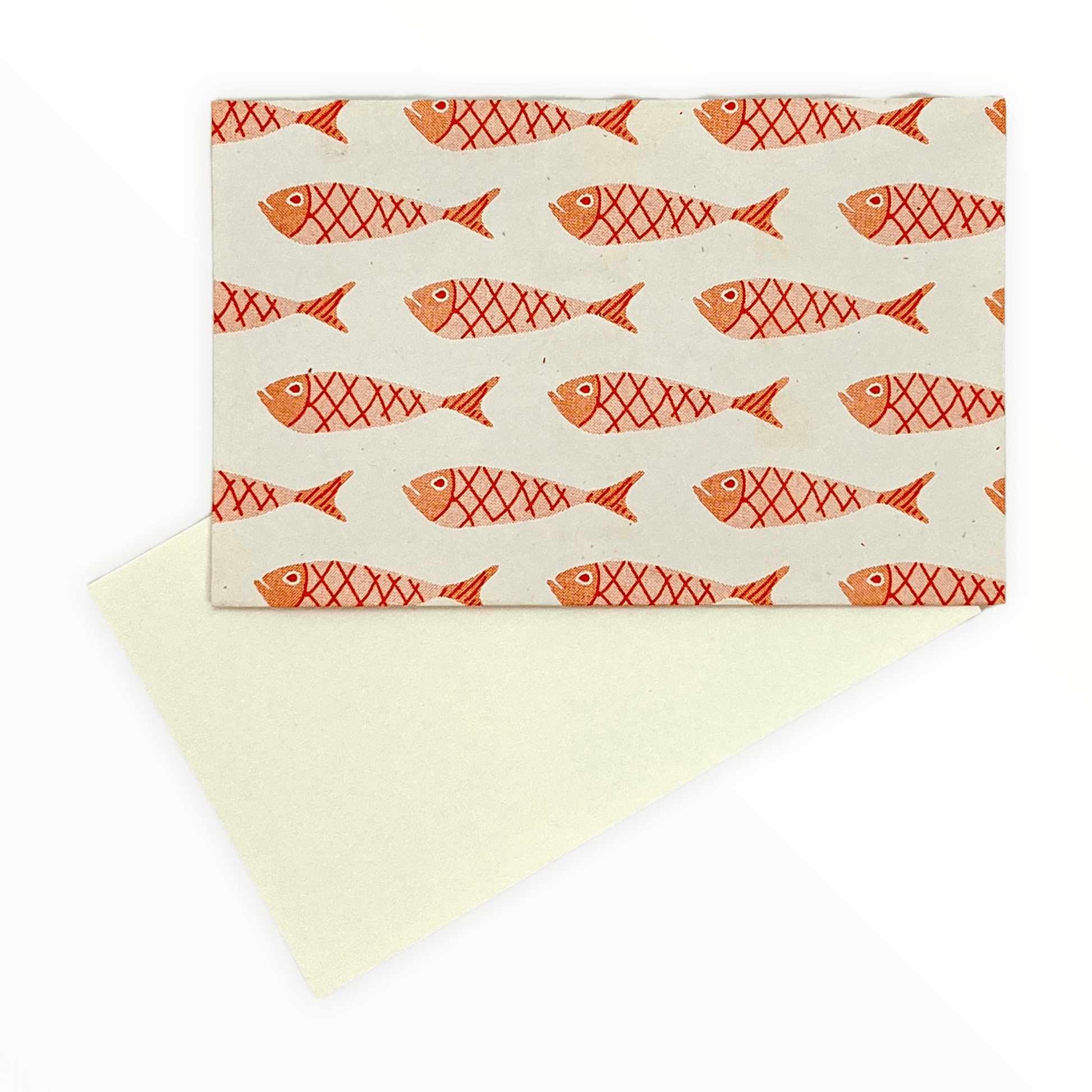 Orange Fish Envelopes with Blank Notecards detail by Poem Press, riso-printed fish envelope pattern