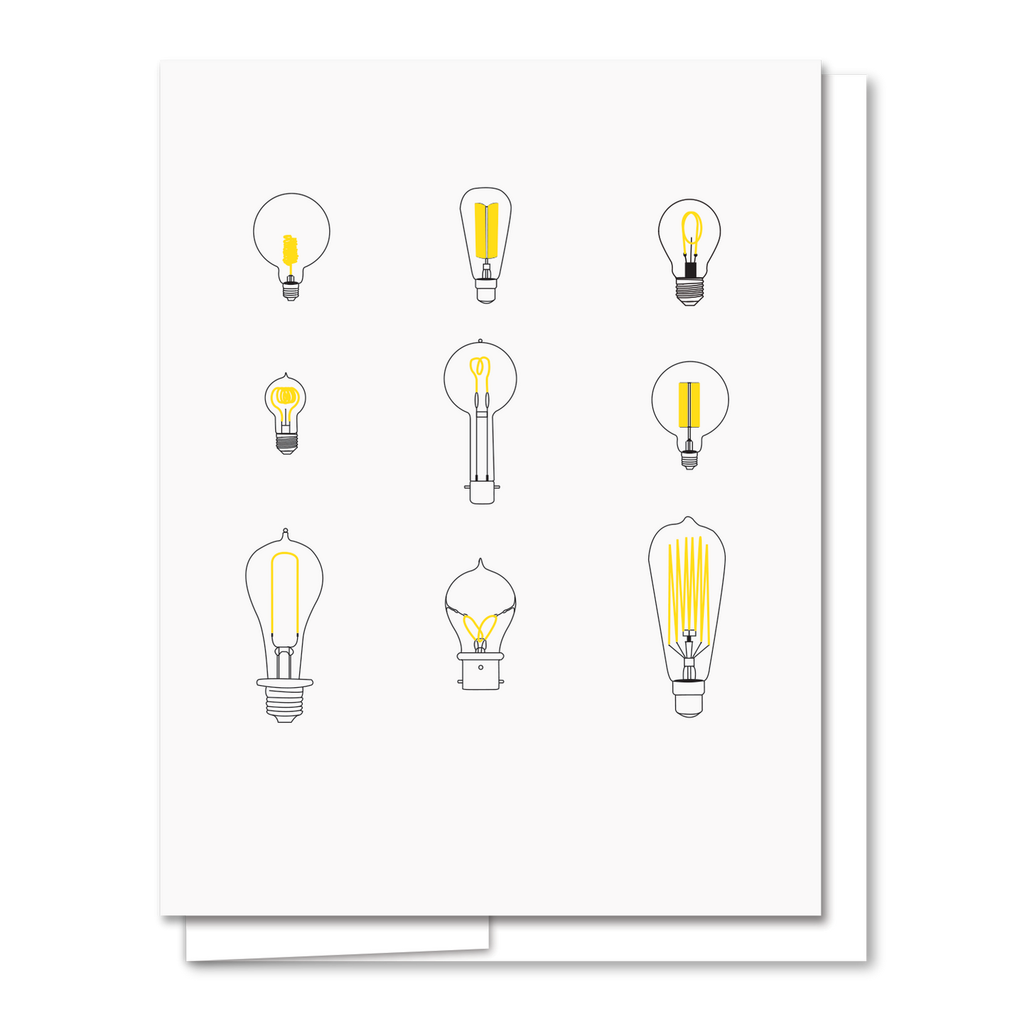 Lightbulbs greeting card by Quick Brown Fox, blank interior, white envelope, 4.25 x 5.5 inches