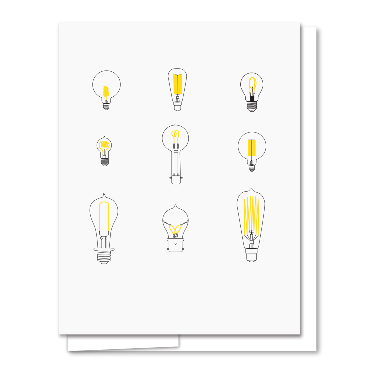 Lightbulbs greeting card by Quick Brown Fox, blank interior, white envelope, 4.25 x 5.5 inches