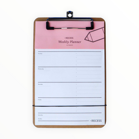 Weekly Planner with Clipboard by Recess Shop, 25-page tear-off notepad, pull-out hanger, 5.5 x 8.25 inches