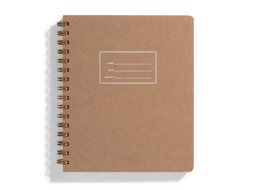 Spiral Notebook in Kraft by Shorthand Press, letterpress cover, gold wire-o binding, 160 lined pages, 7 x 8.5 inches