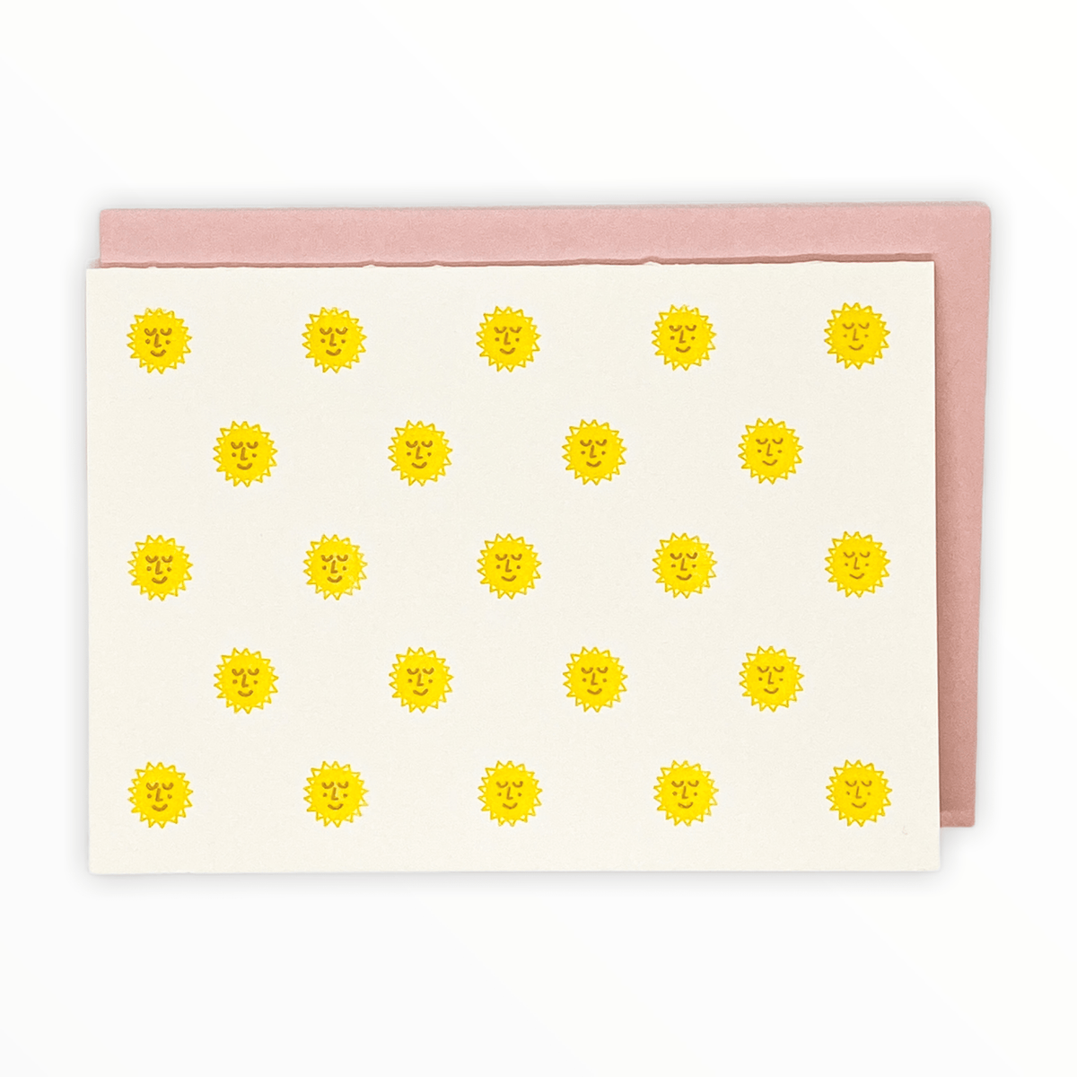 Sunshine Pattern Notecard Box Set by Shorthand Press, letterpress, 6 folded cards blank inside, pink envelopes, 3.5 x 5 inches