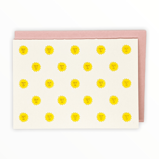 Sunshine Pattern Notecard Box Set by Shorthand Press, letterpress, 6 folded cards blank inside, pink envelopes, 3.5 x 5 inches