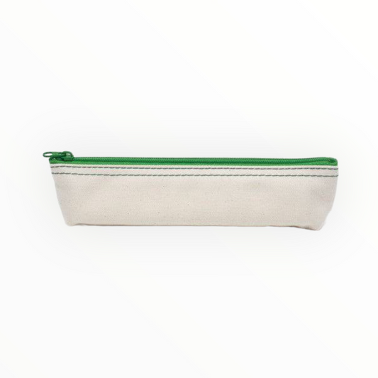 Slip-On Canvas Pen Case in Canvas White with Green by Slip-On, water-resistant inner liner, fits 6-8 pens, zipper, 7.2 x 1.9 x 1.2 inches