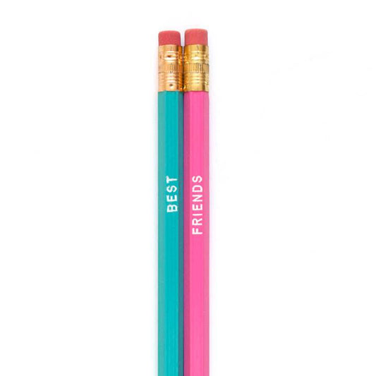 BFF Best Friends Forever set of 2 number 2 pencils by Smarty Pants Paper Co., hot pink and turquoise with white imprint, unsharpened