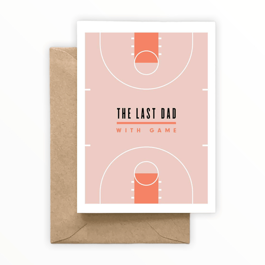 The Last Dad With Game card by Spaghetti & Meatballs, blank interior, kraft brown envelope, 4.5 x 6.25 inches