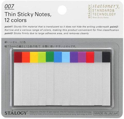 Thin Sticky Notes page markers by Stálogy, translucent tear-resistant, 12 colors 9 each 108 total, 2 x 0.25 inches