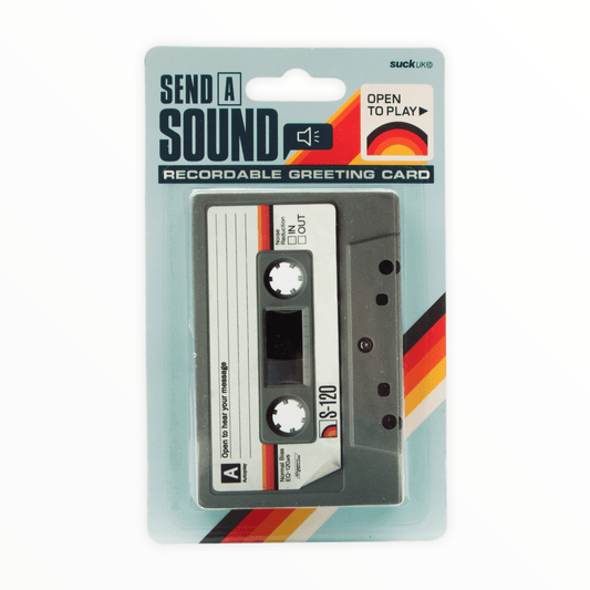 Mix Tape cassette-shaped greeting card by Suck UK, built-in voice recorder, records up to 2 minutes, re-recordable, 2.625 x 4 inches
