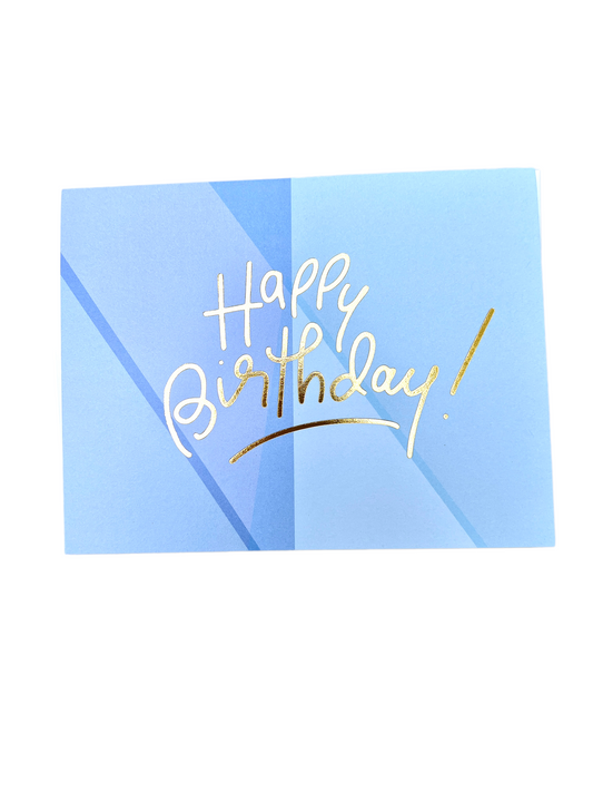 Happy Birthday Blue greeting card by The Penny Paper Co., blank interior, white linen envelope, 5.5 x 4.25 inches, made in Canada