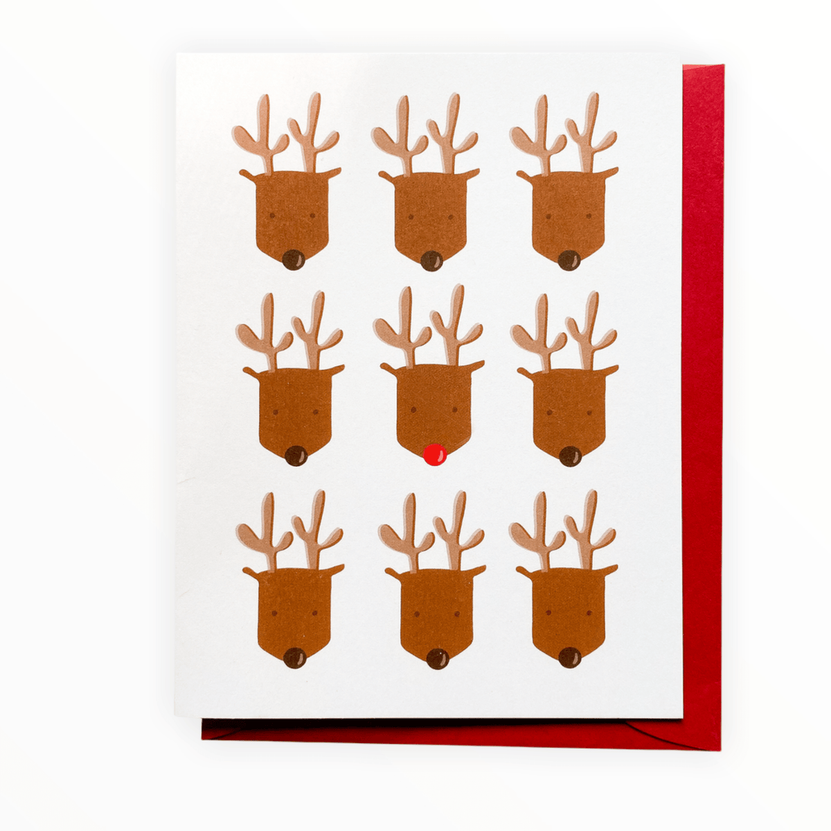 Rudolph the Red-Nosed Reindeer Christmas card by The Penny Paper Co., blank interior, red envelope, 5.5 x 4.25 inches, made in Canada