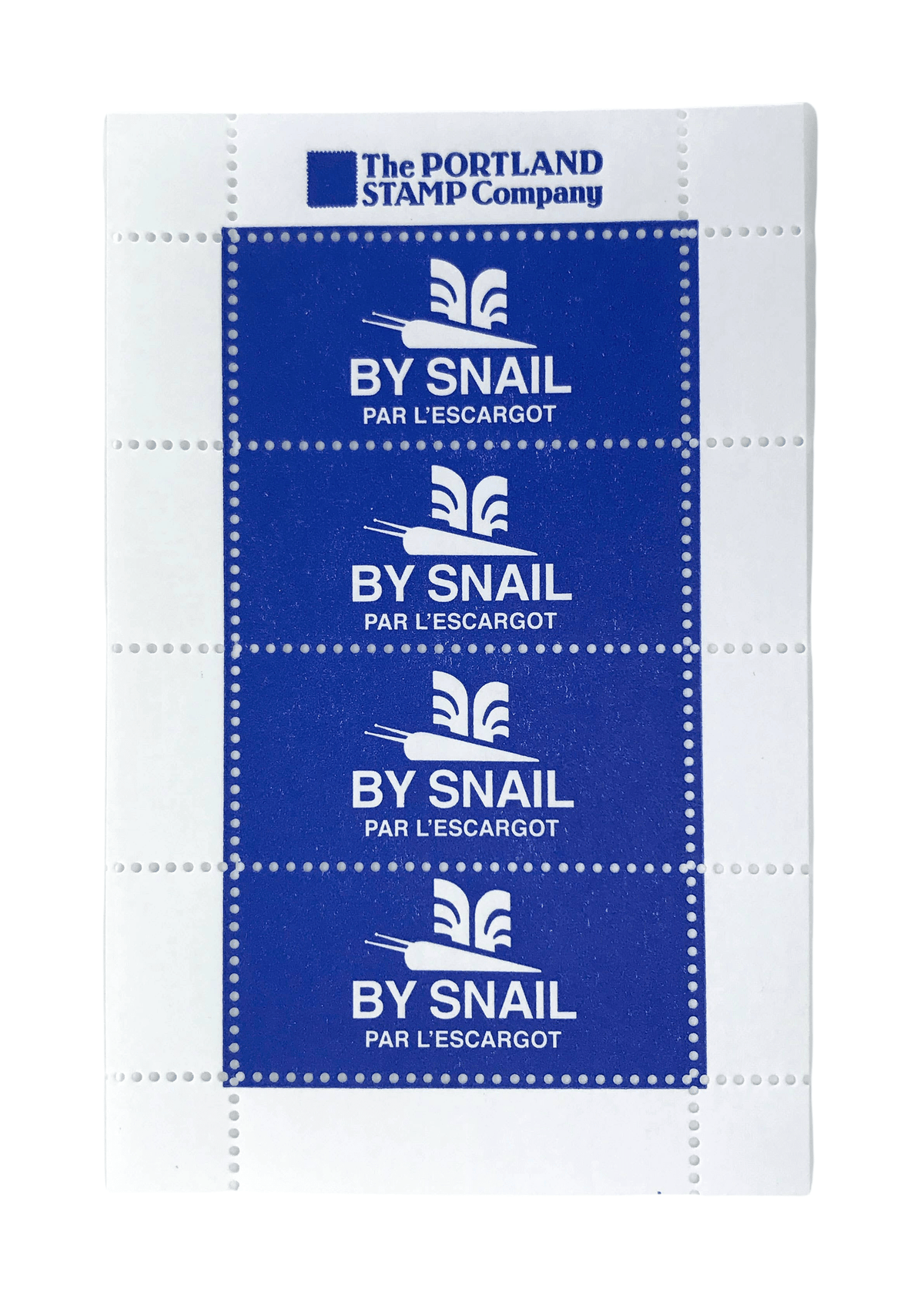 By Snail Blue Lick and Stick Stamps detail by The Portland Stamp Company, stamp design close-up