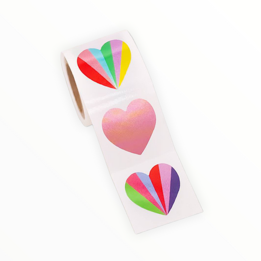 Rainbow Heart Stickers by wowgoods, 125 metallic stickers, perforated roll, 2.5 x 2.5cm, made in the Netherlands