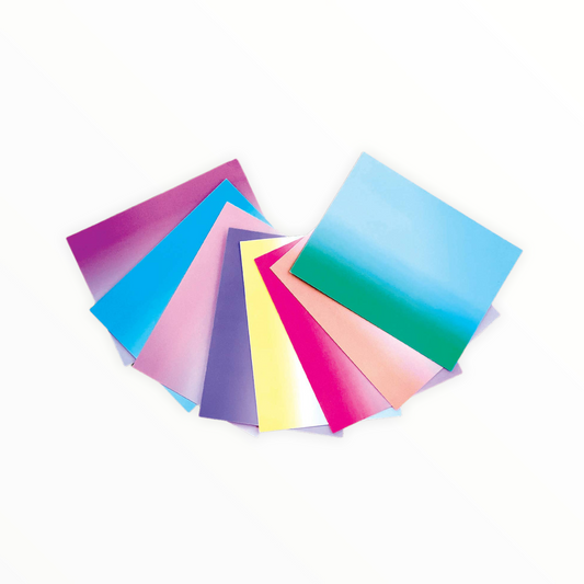 Gradient Color Flat Note Set by xou, 8 A2 flat note cards with red envelopes, made in New York City