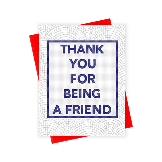 Thank You for Being a Friend greeting card by xou, blank interior, red envelope, made in New York City